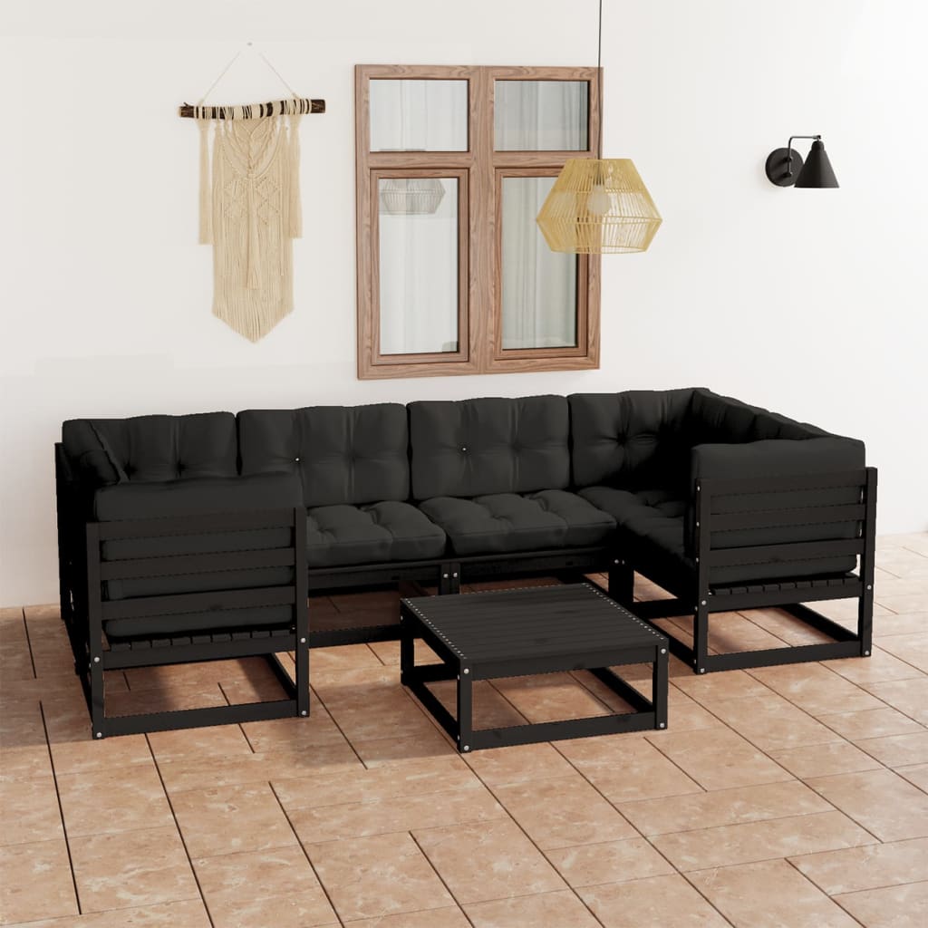 vidaXL 7 pcs conjunto lounge de jardim pinho maciço