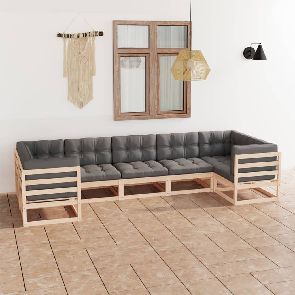 vidaXL 7 pcs conjunto lounge de jardim pinho maciço