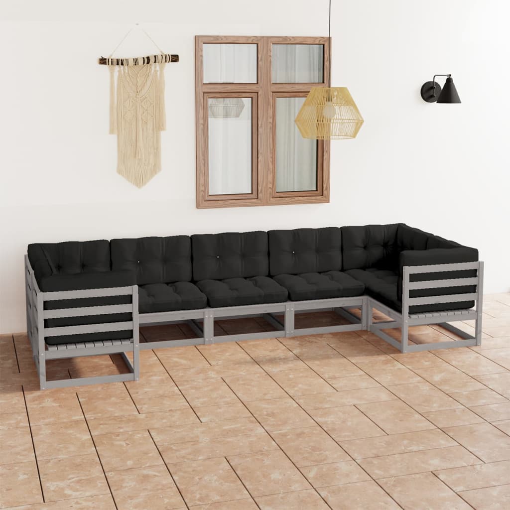 vidaXL 7 pcs conjunto lounge de jardim pinho maciço