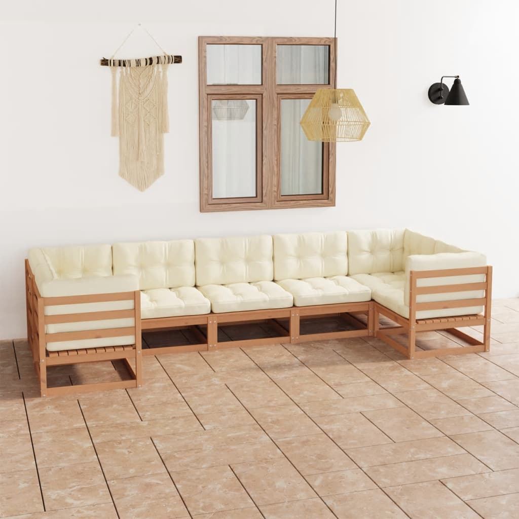 vidaXL 7 pcs conjunto lounge de jardim pinho maciço