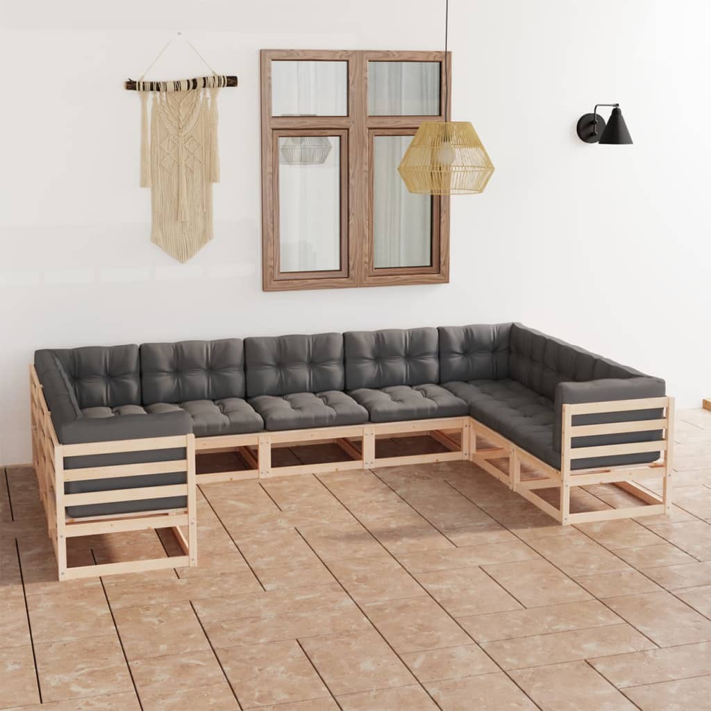 vidaXL 9 pcs conjunto lounge de jardim pinho maciço