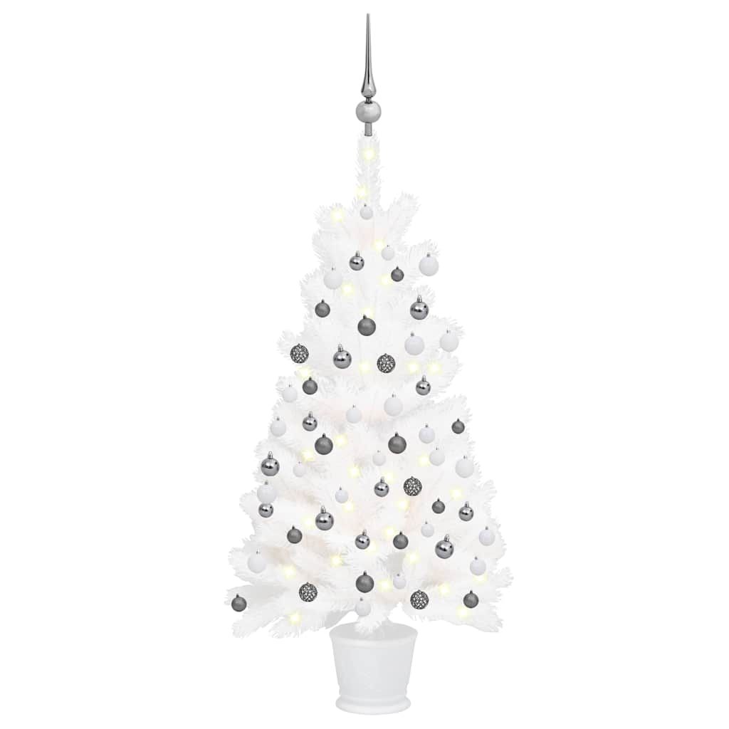 vidaXL Árvore Natal artificial pré-iluminada c/ bolas branco