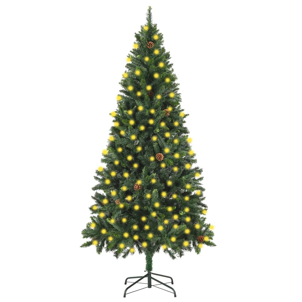 vidaXL Árvore de Natal pré-iluminada com pinhas 180 cm verde