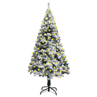 vidaXL Árvore Natal artificial pré-iluminada c/flocos neve 210cm verde