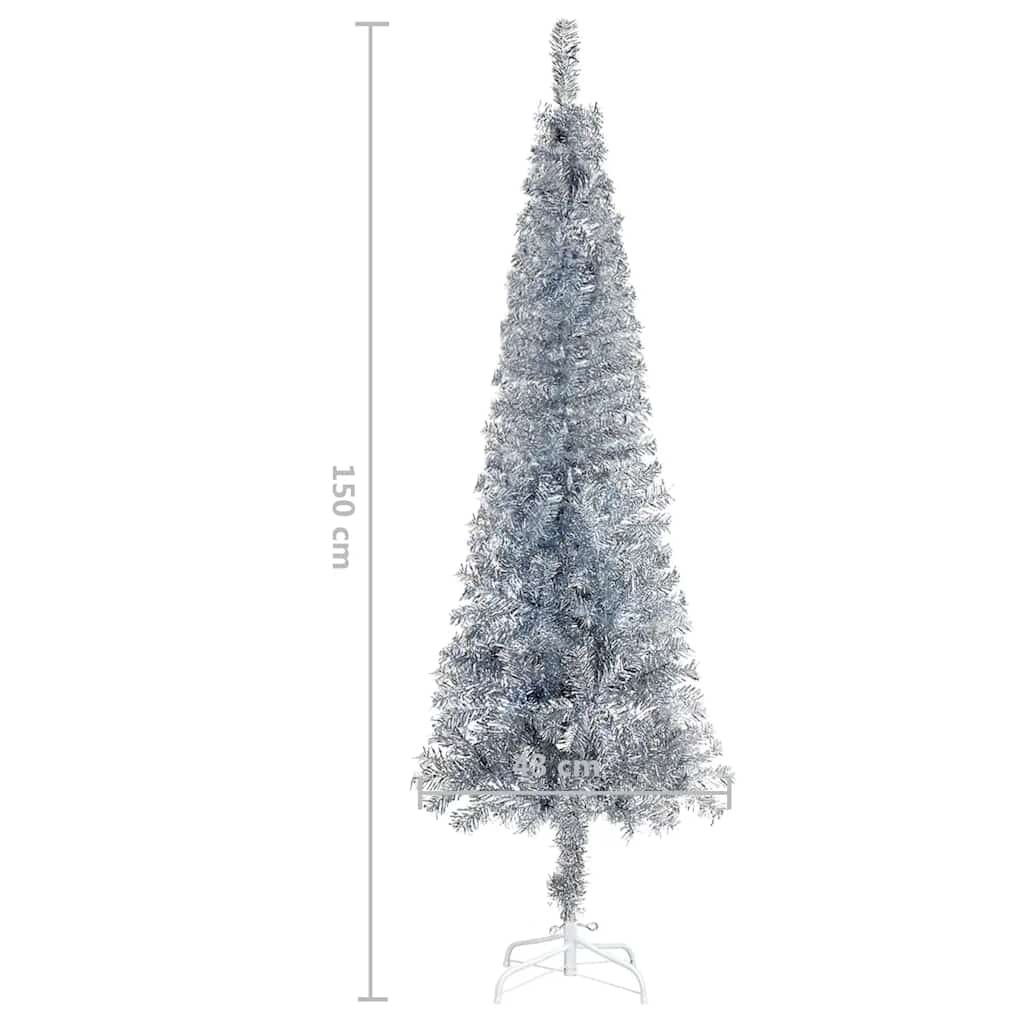vidaXL Árvore de Natal pré-iluminada fina com bolas 150 cm prateado