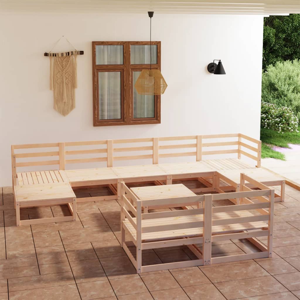 vidaXL 10 pcs conjunto lounge de jardim c/ almofadões pinho maciço