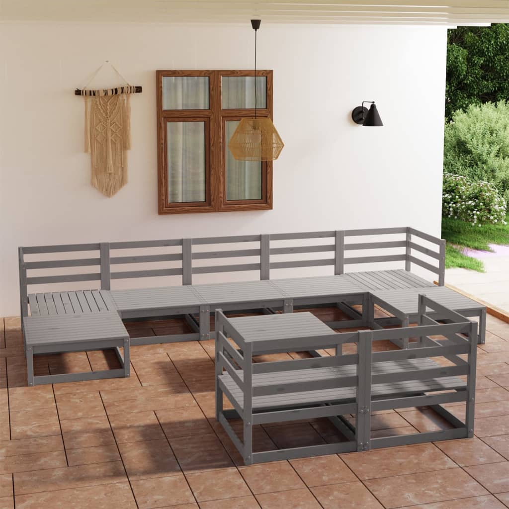 vidaXL 10 pcs conjunto lounge de jardim c/ almofadões pinho maciço