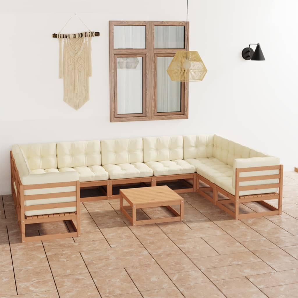 vidaXL 10 pcs conjunto lounge de jardim c/ almofadões pinho maciço