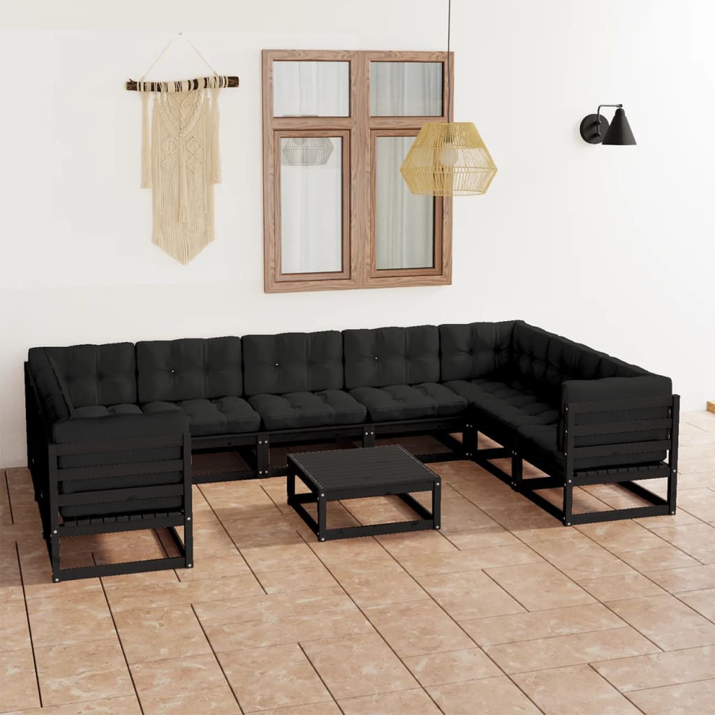 vidaXL 10 pcs conjunto lounge de jardim c/ almofadões pinho maciço