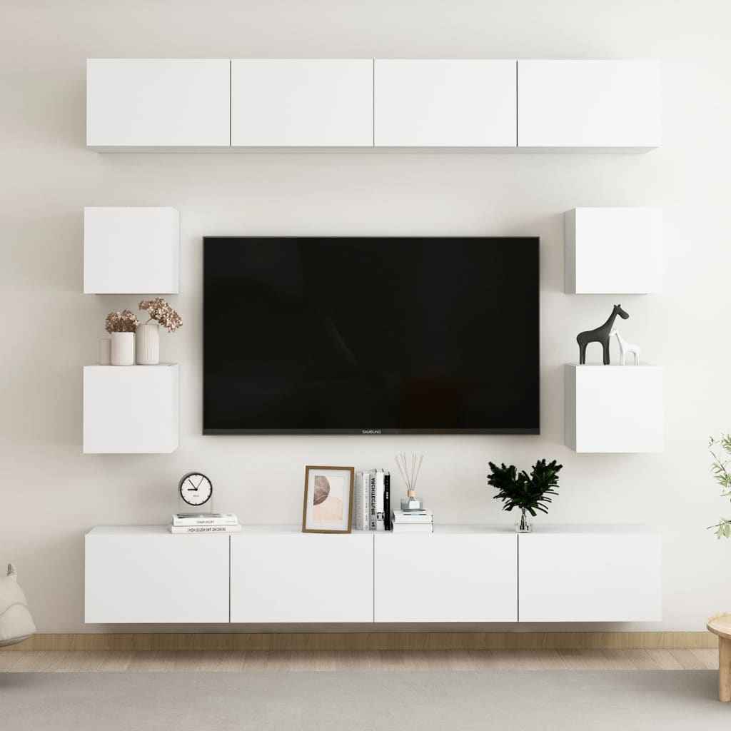 vidaXL 8 pcs conjunto de móveis de TV contraplacado branco