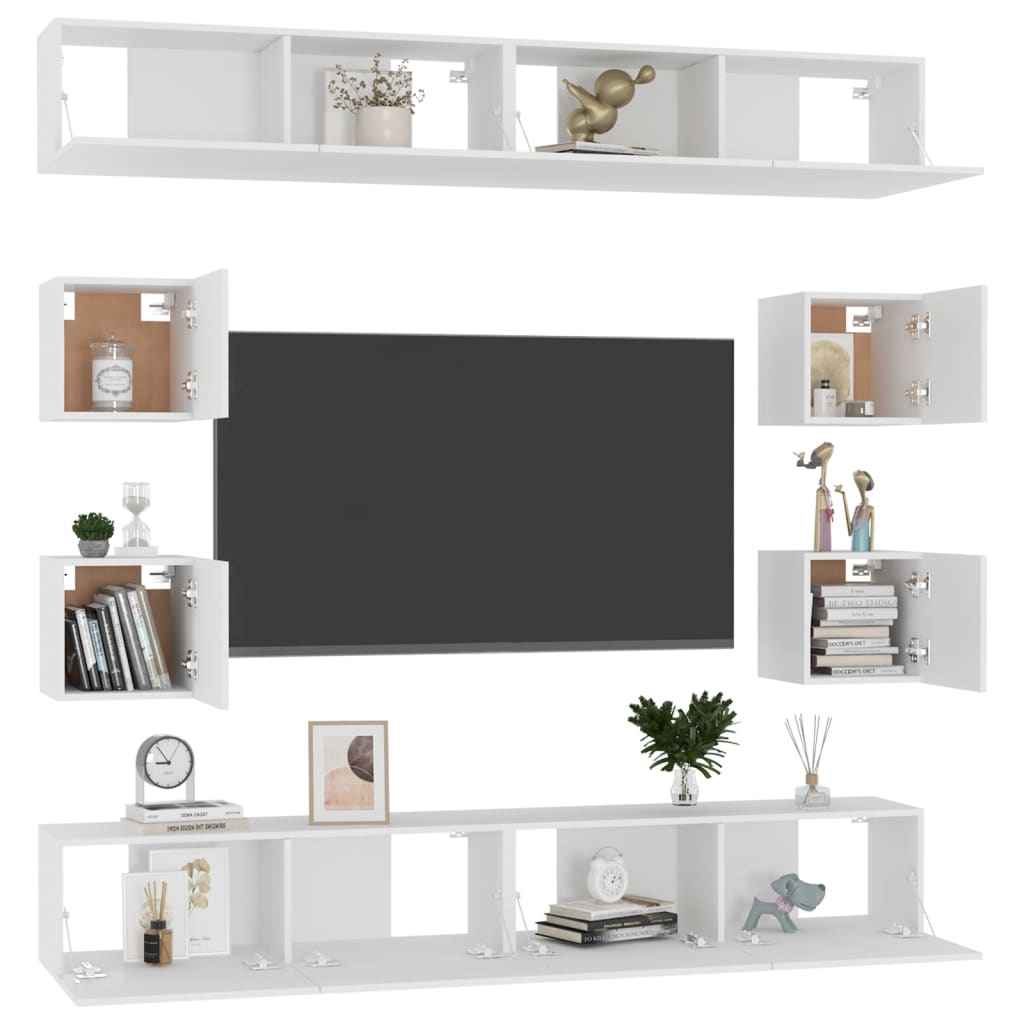 vidaXL 8 pcs conjunto de móveis de TV contraplacado branco