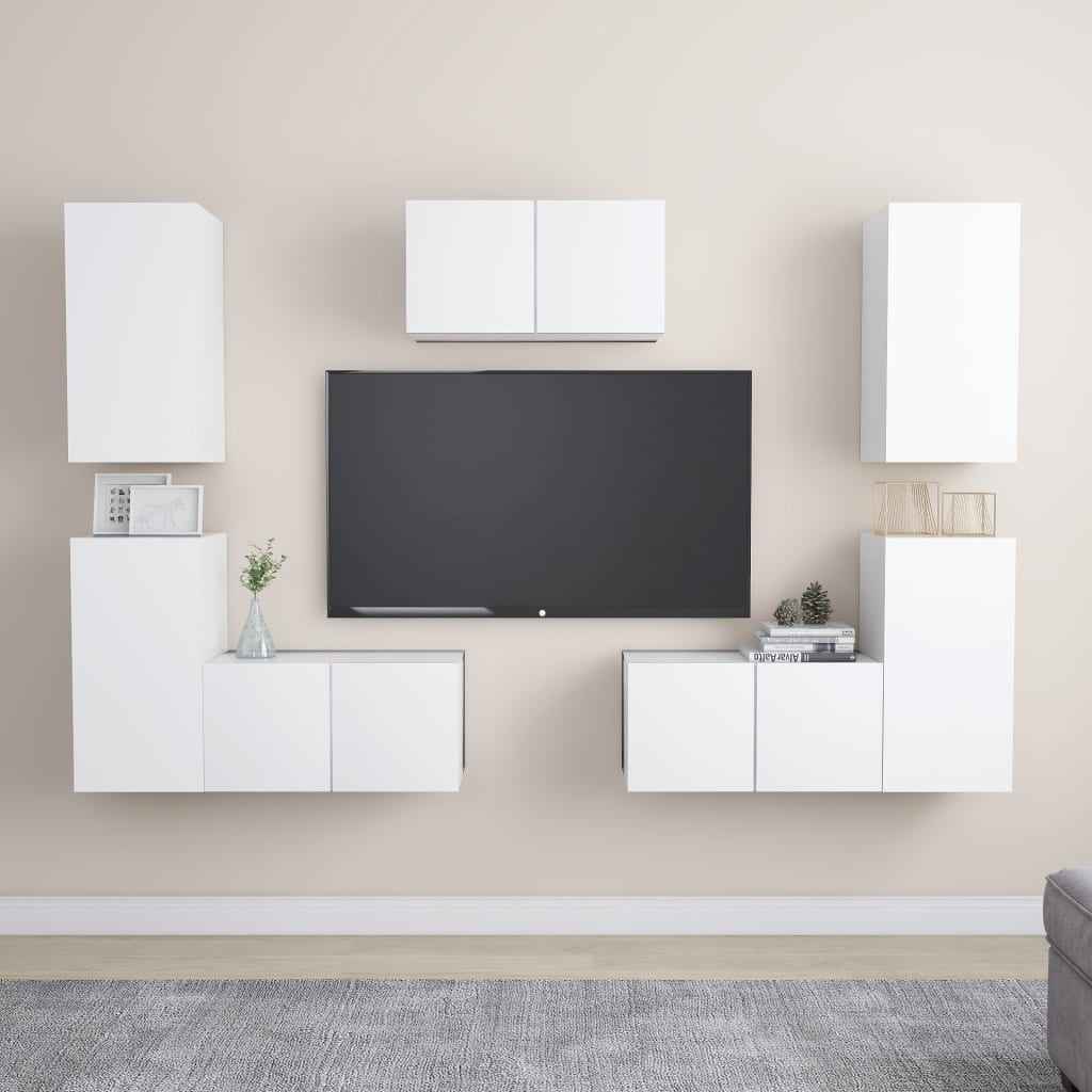 vidaXL 7 pcs conjunto de móveis de TV derivados de madeira branco