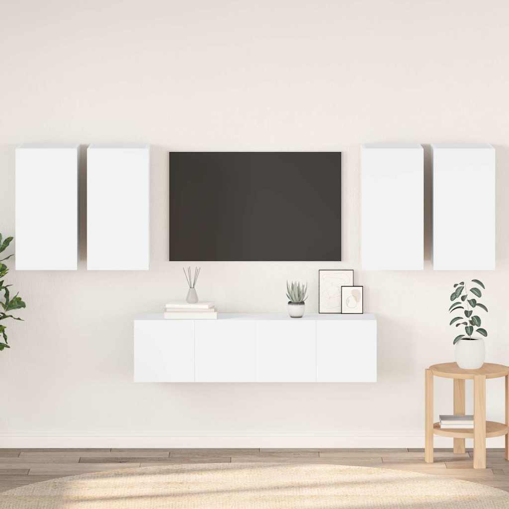 vidaXL 6 pcs conjunto de móveis de TV derivados de madeira branco