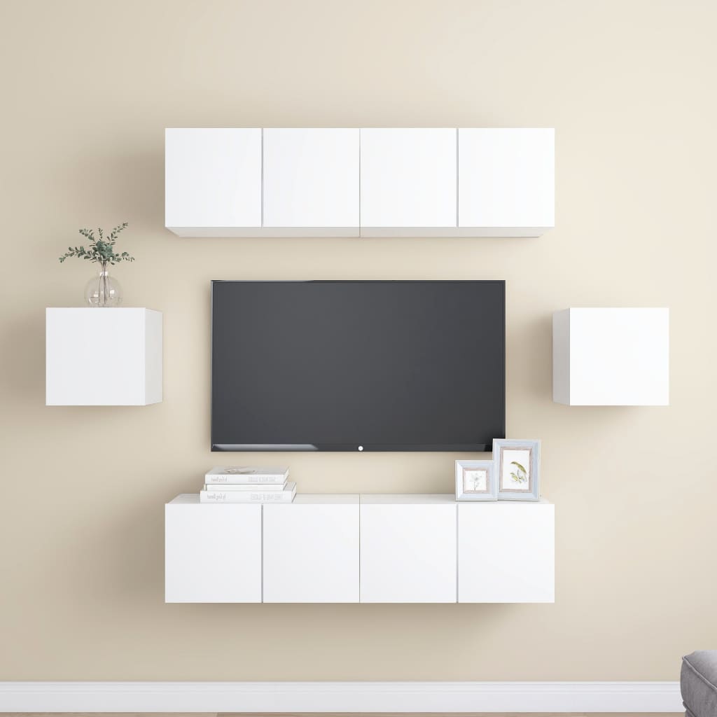 vidaXL 6 pcs conjunto de móveis de TV derivados de madeira branco