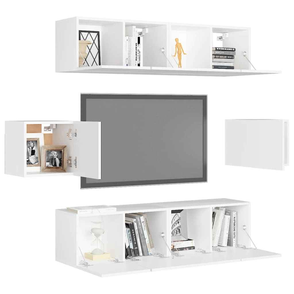 vidaXL 6 pcs conjunto de móveis de TV derivados de madeira branco