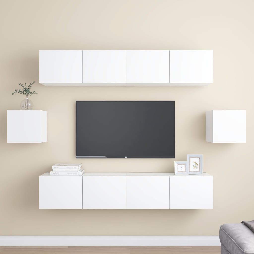 vidaXL 6 pcs conjunto de móveis de TV derivados de madeira branco