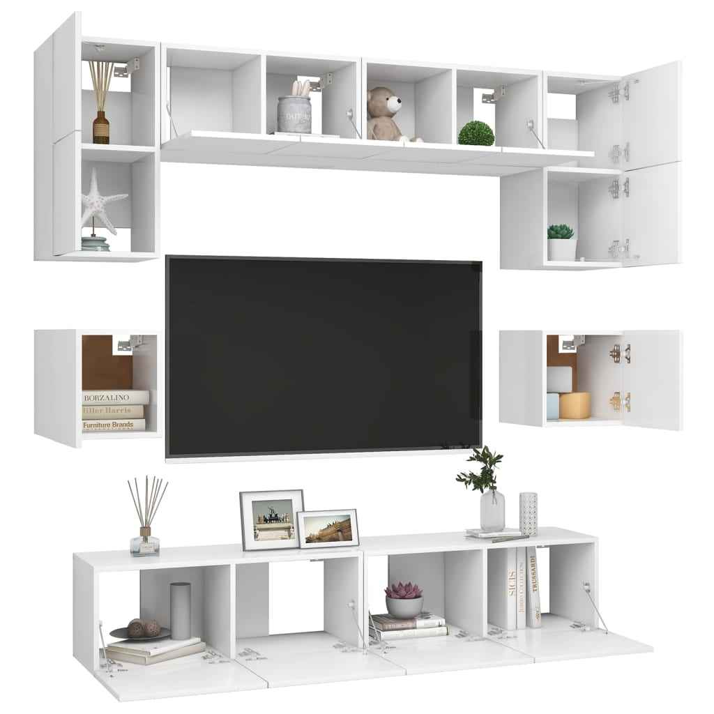 vidaXL 8 pcs conjunto de móveis de TV derivados de madeira branco
