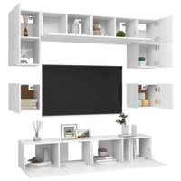 vidaXL 8 pcs conjunto de móveis de TV derivados de madeira branco