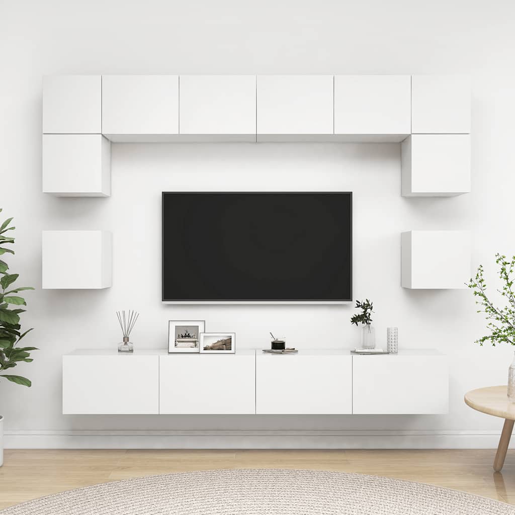vidaXL 8 pcs conjunto de móveis de TV derivados de madeira branco