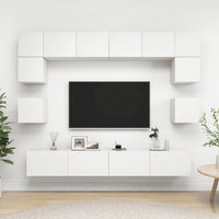 vidaXL 8 pcs conjunto de móveis de TV derivados de madeira branco