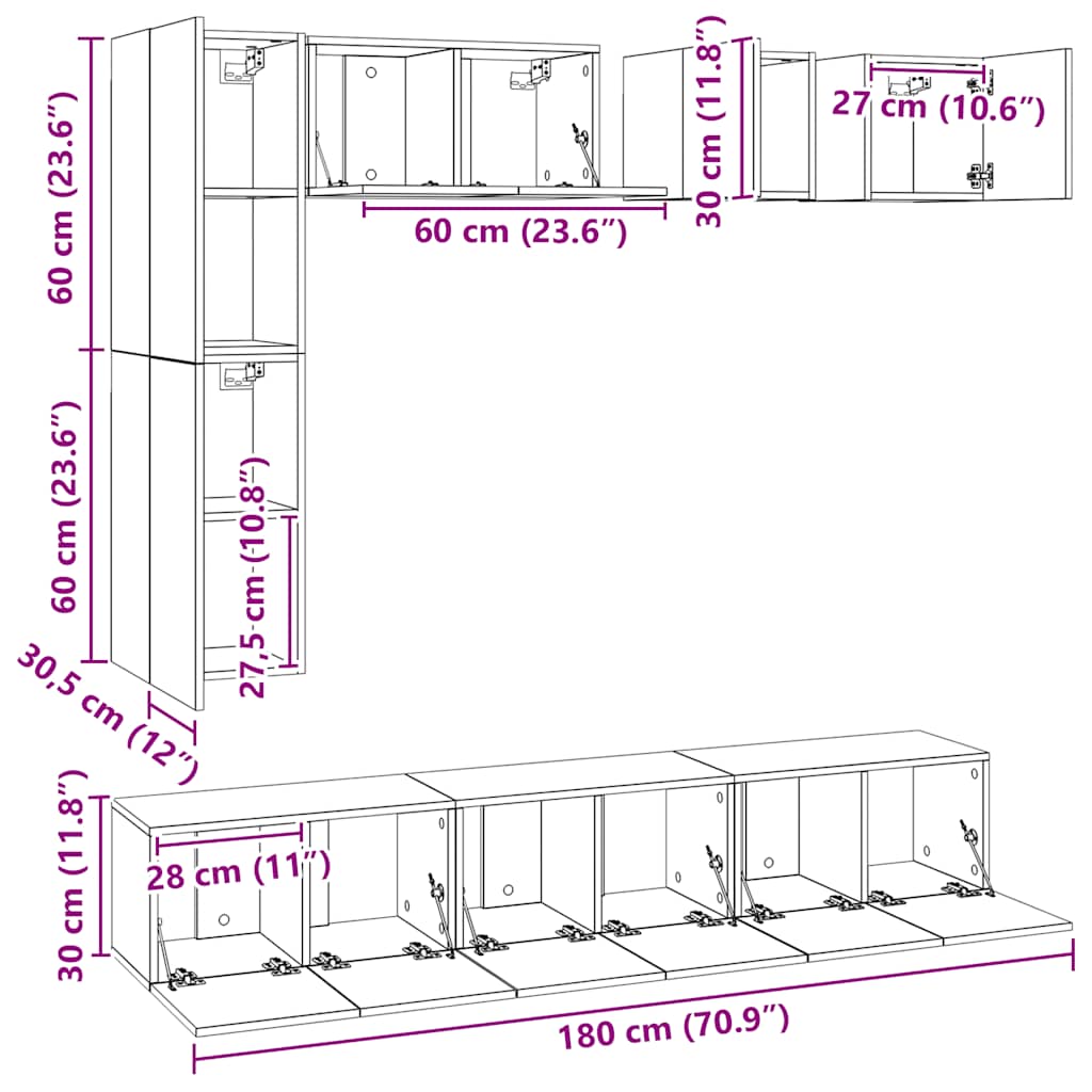vidaXL 8 pcs conjunto de móveis de TV derivados de madeira branco