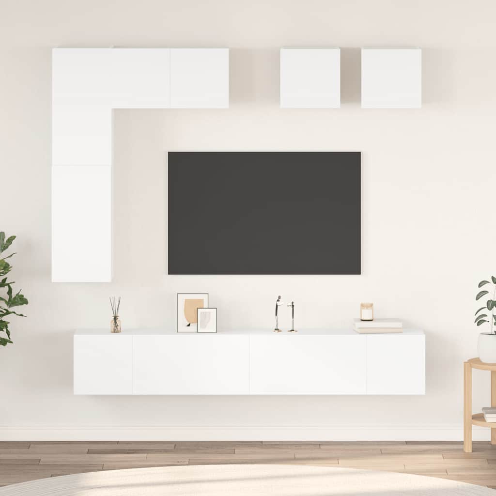 vidaXL 8 pcs conjunto de móveis de TV derivados de madeira branco