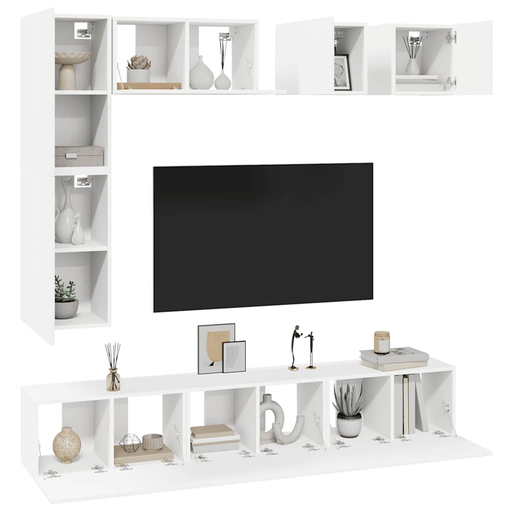 vidaXL 8 pcs conjunto de móveis de TV derivados de madeira branco
