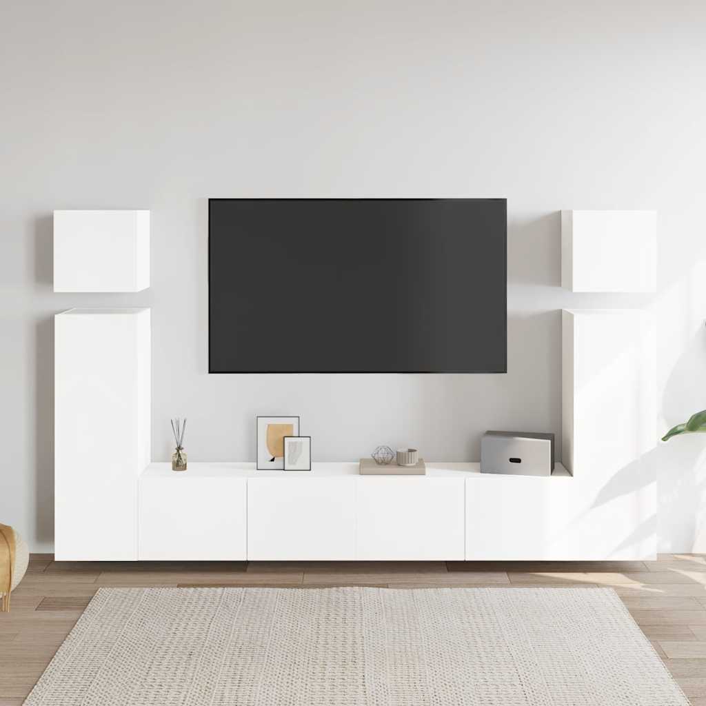 vidaXL 8 pcs conjunto de móveis de TV derivados de madeira branco