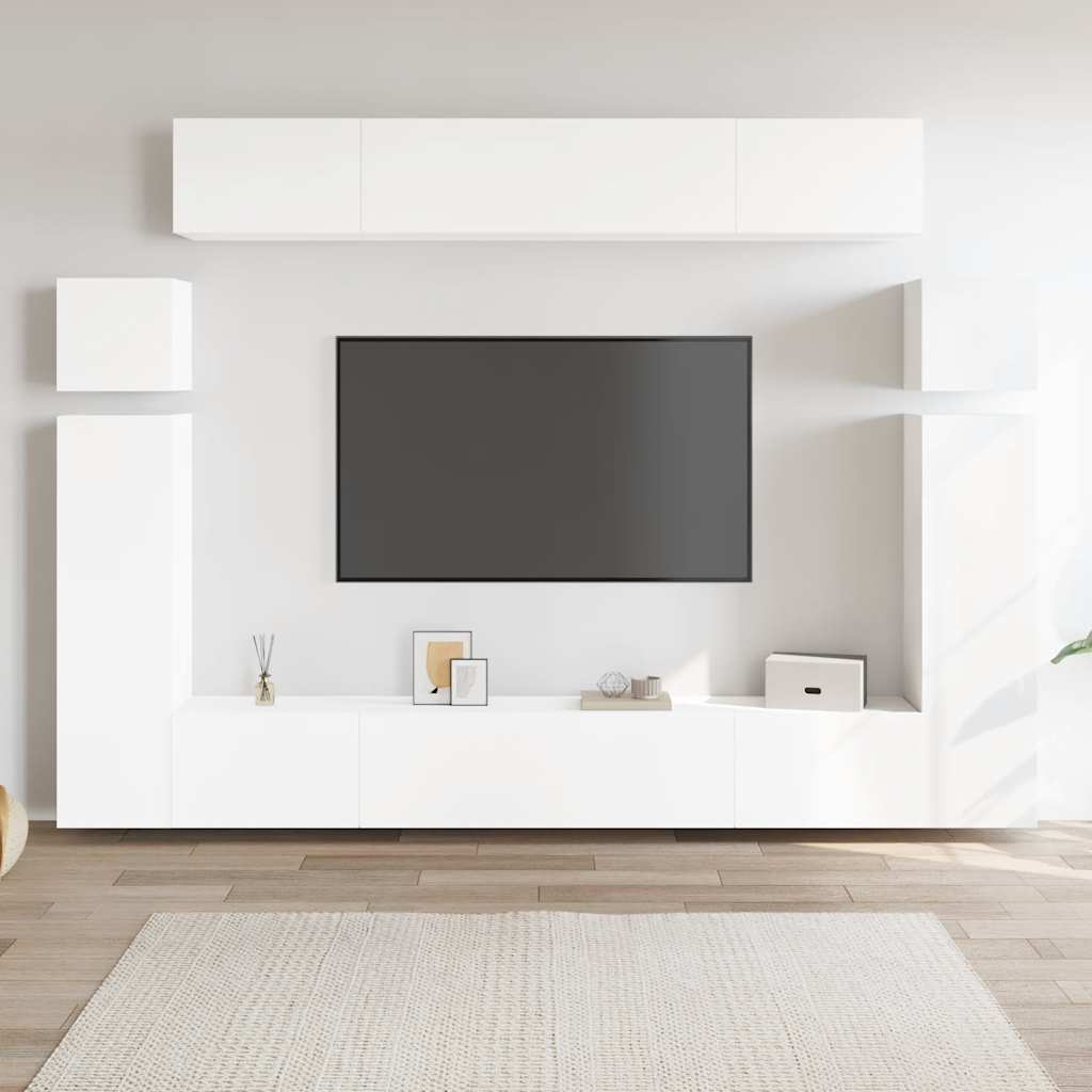 vidaXL 8 pcs conjunto de móveis de TV derivados de madeira branco