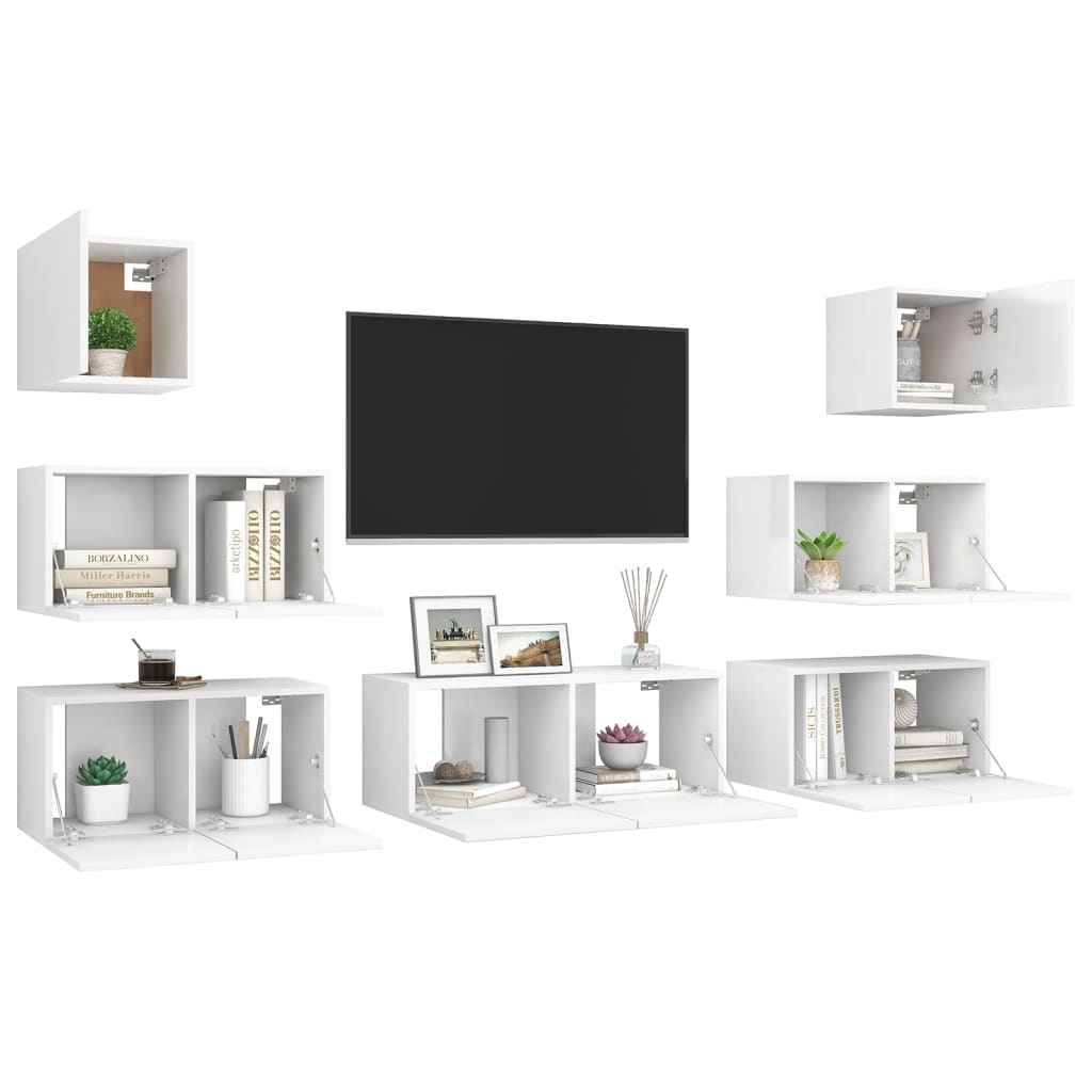 vidaXL 7 pcs conjunto de móveis de TV derivados de madeira branco