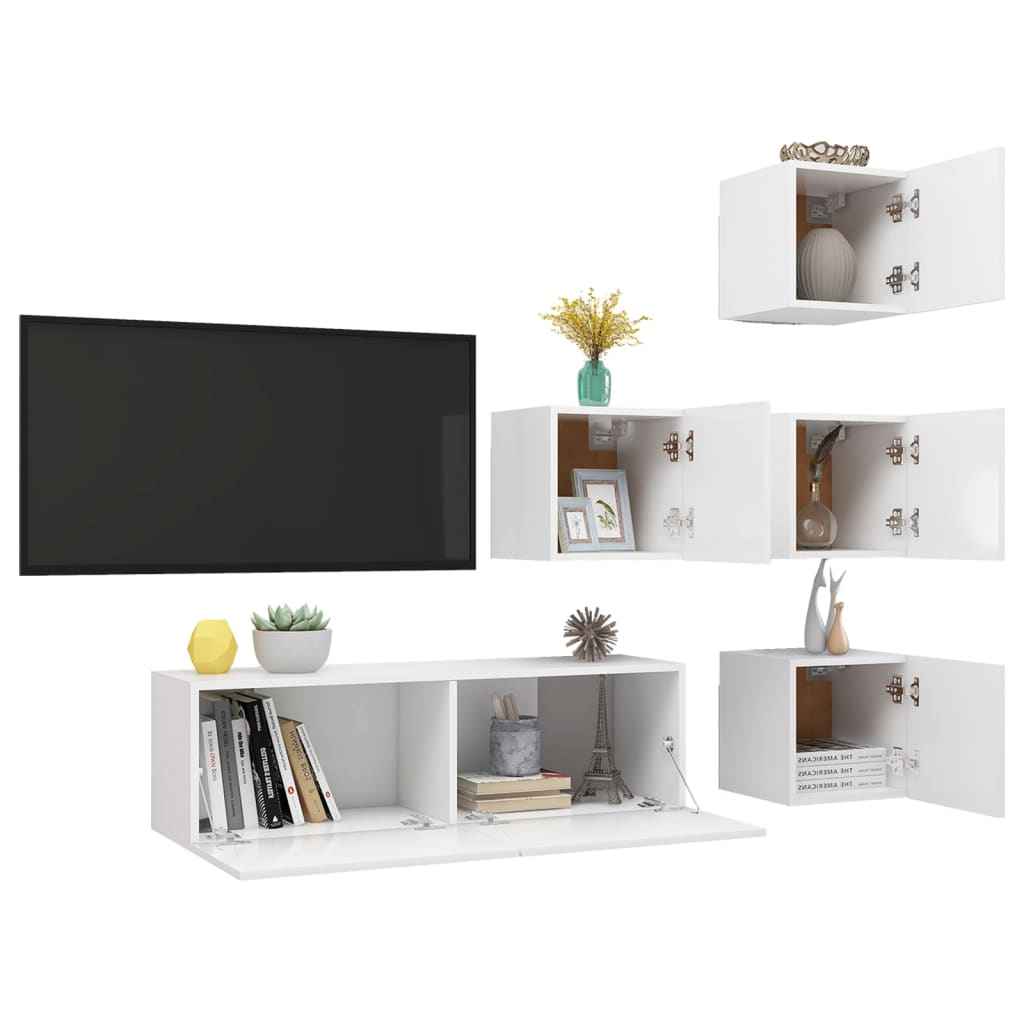vidaXL 6 pcs conjunto de móveis de TV contraplacado branco
