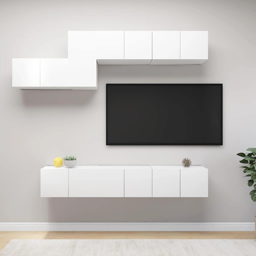 vidaXL 7 pcs conjunto de móveis de TV derivados de madeira branco