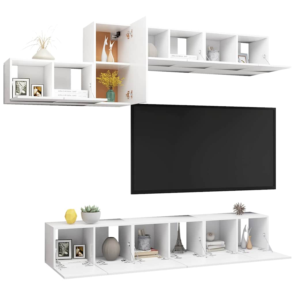 vidaXL 7 pcs conjunto de móveis de TV derivados de madeira branco