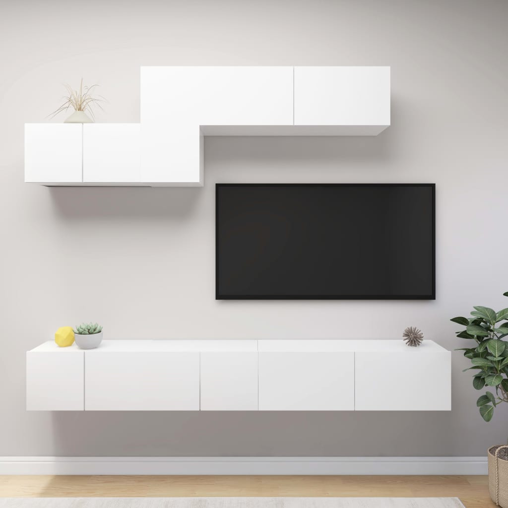 vidaXL 7 pcs conjunto de móveis de TV derivados de madeira branco