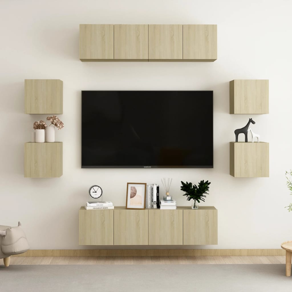 vidaXL 8 pcs conjunto de móveis de TV contraplacado branco