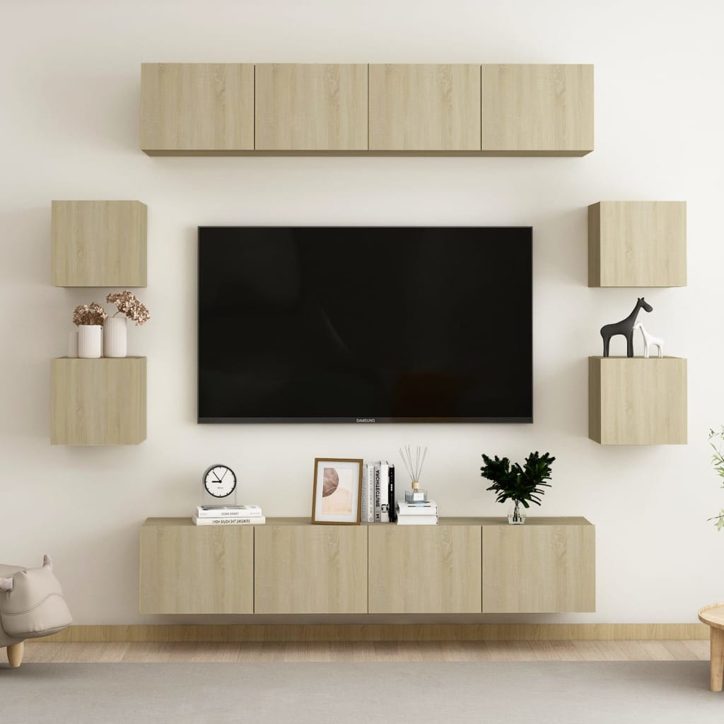 vidaXL 8 pcs conjunto de móveis de TV contraplacado branco