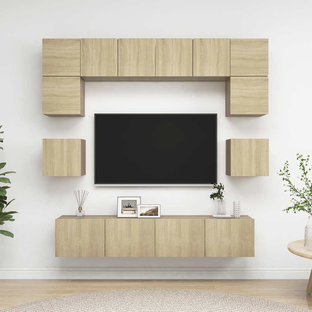 vidaXL 8 pcs conjunto de móveis de TV derivados de madeira branco