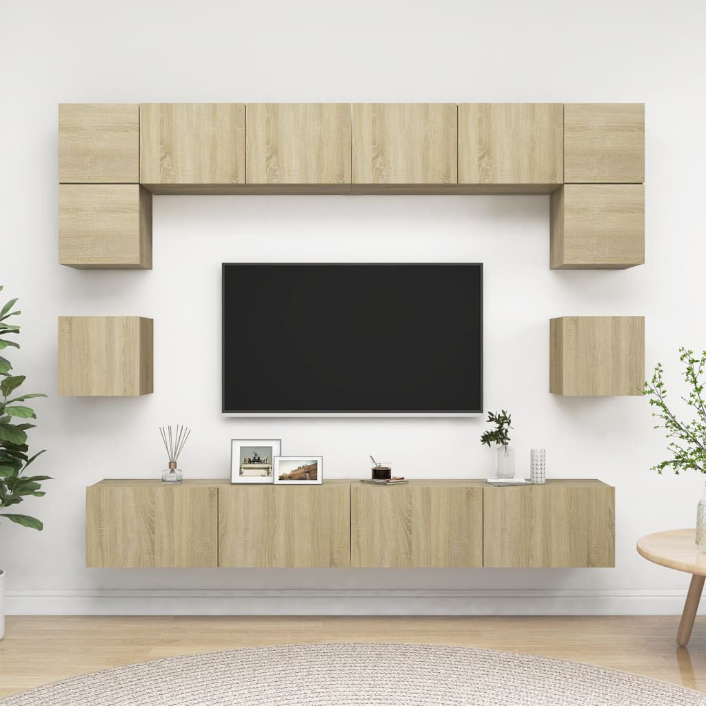 vidaXL 8 pcs conjunto de móveis de TV derivados de madeira branco
