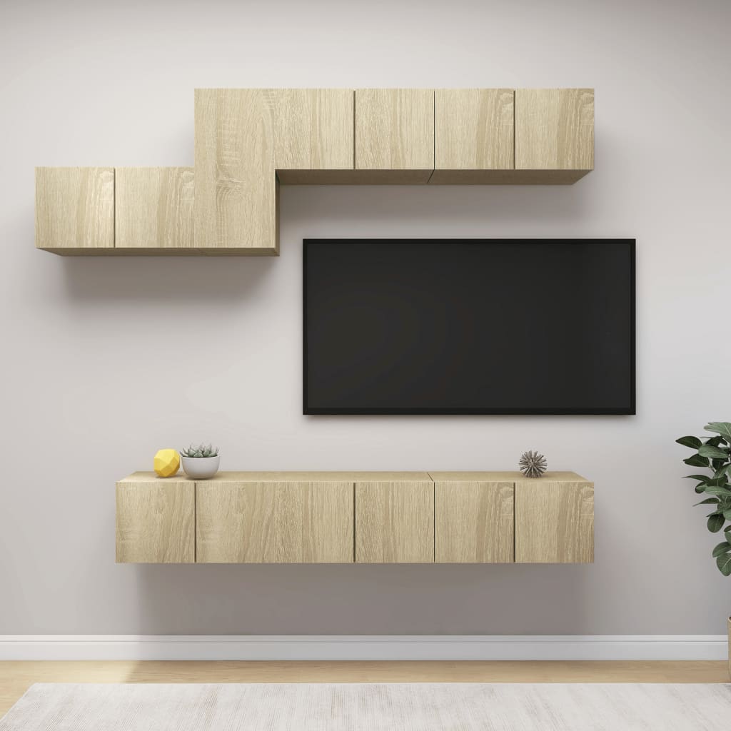 vidaXL 7 pcs conjunto de móveis de TV derivados de madeira branco
