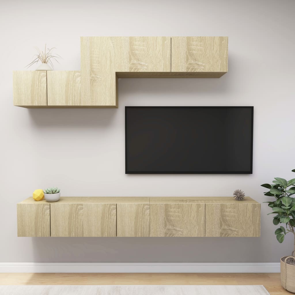 vidaXL 7 pcs conjunto de móveis de TV derivados de madeira branco