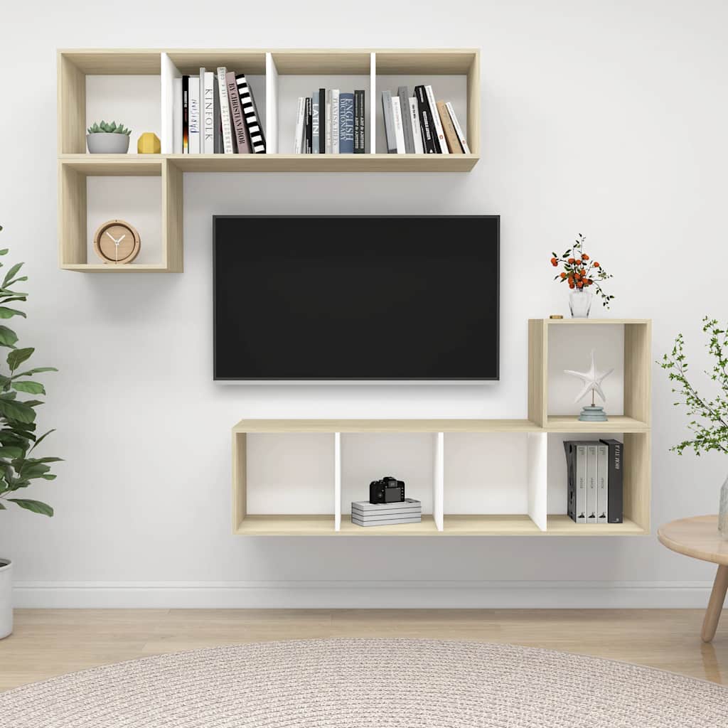 vidaXL 4 pcs conjunto de móveis de TV contraplacado cinzento