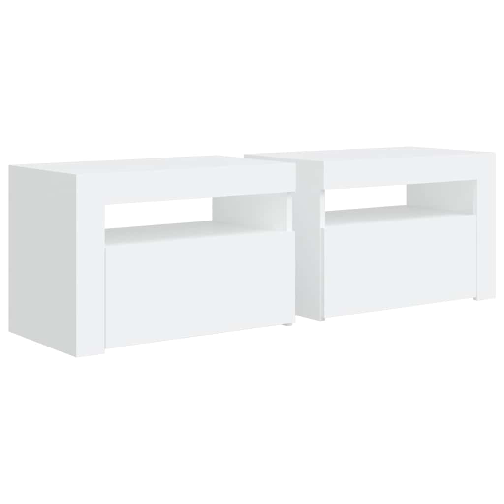vidaXL Mesas cabeceira c/ luzes LED 2 pcs 60x35x40 cm branco