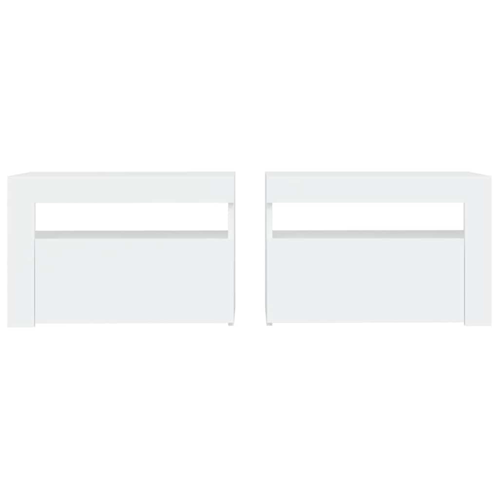 vidaXL Mesas cabeceira c/ luzes LED 2 pcs 60x35x40 cm branco