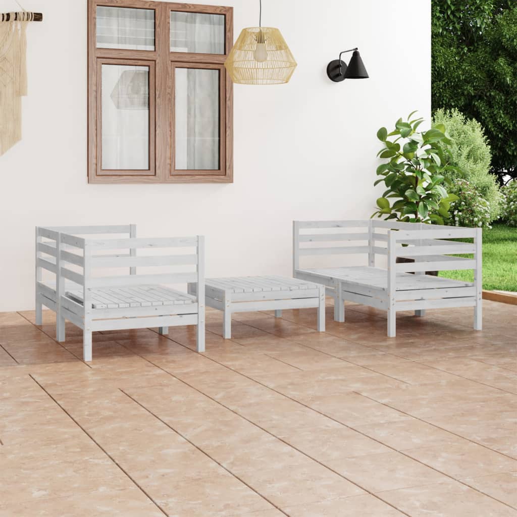 vidaXL 5 pcs conjunto lounge de jardim pinho maciço branco