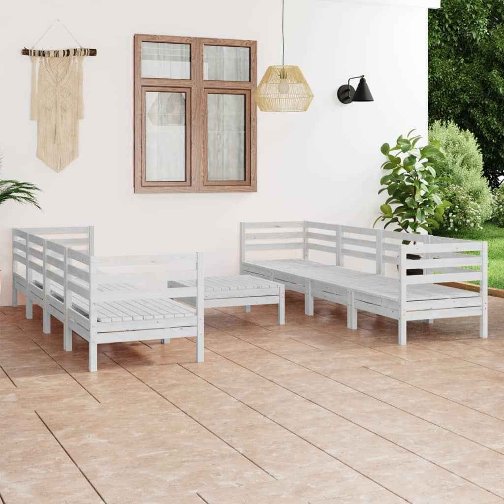 vidaXL 9 pcs conjunto lounge de jardim pinho maciço branco