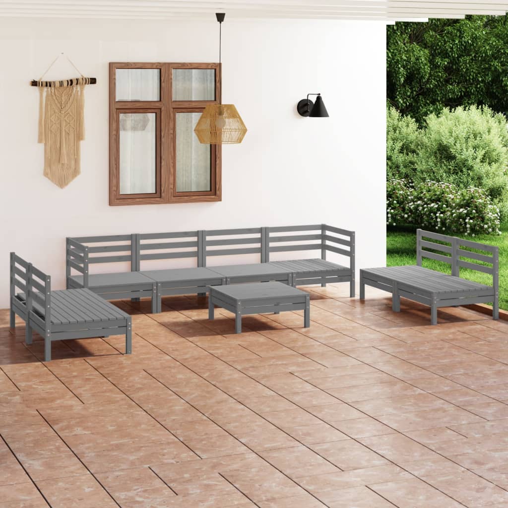vidaXL 9 pcs conjunto lounge de jardim pinho maciço cinzento
