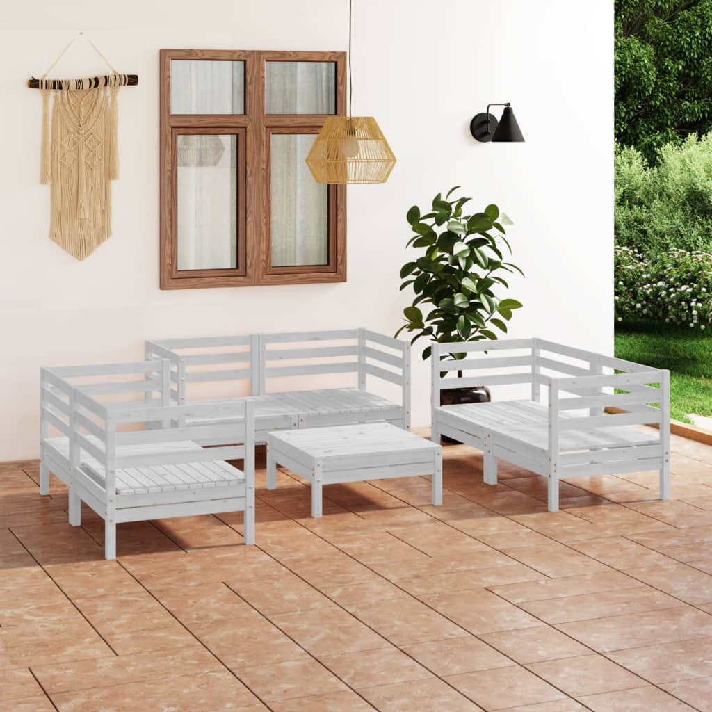 vidaXL 7 pcs conjunto lounge de jardim pinho maciço branco