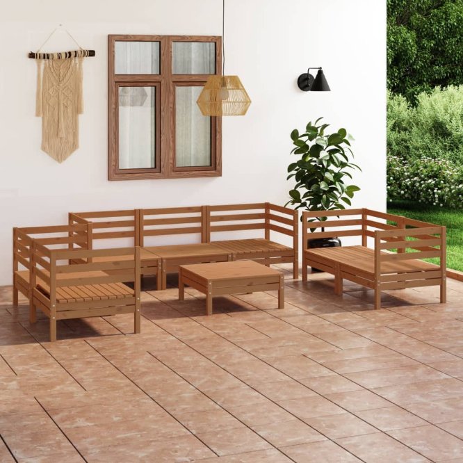vidaXL 8 pcs conjunto lounge de jardim pinho maciço