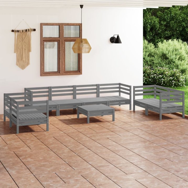 vidaXL 9 pcs conjunto lounge de jardim pinho maciço cinzento