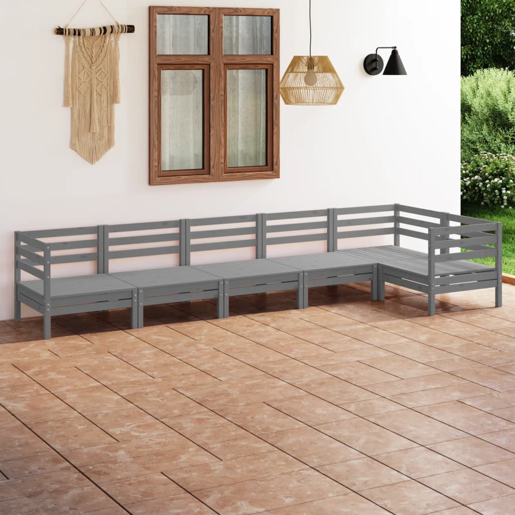 vidaXL 6 pcs conjunto lounge de jardim pinho maciço cinzento